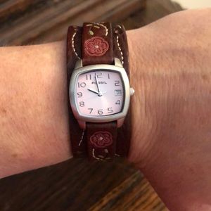 Leather fossil cuff watch from early 2000’s